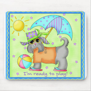 Mousepad Beach Dog Whimsy Art Green Blue