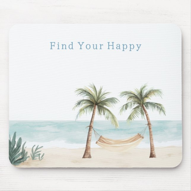 Mousepad Beach Find Your Happy Palm Trees Ocean (Frente)