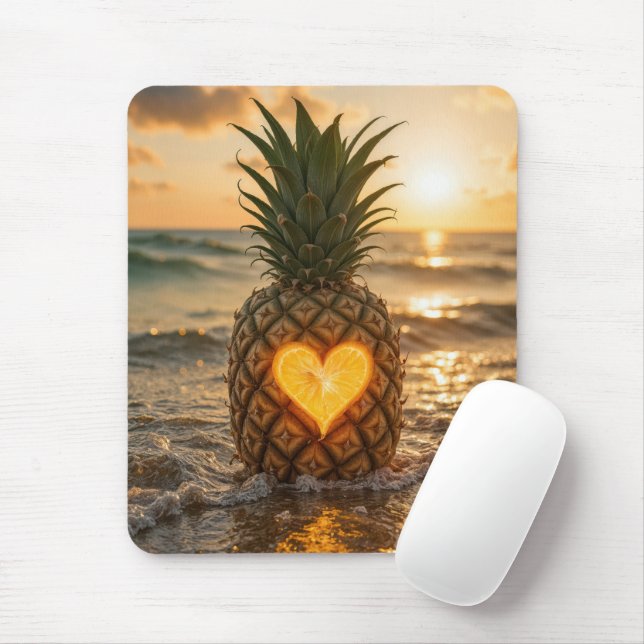 Mousepad Beach Pineapple With a Carved Out Heart (Com mouse)