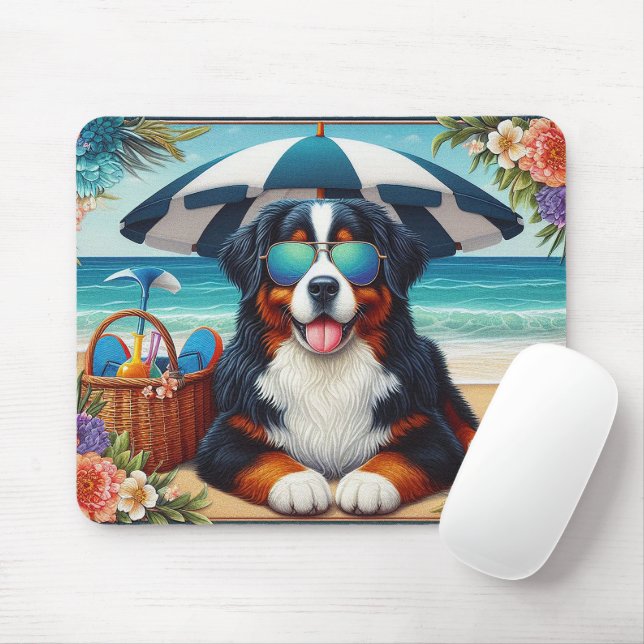 Mousepad Beachside Bernese Bliss: Cachorro Legal com óculos (Com mouse)