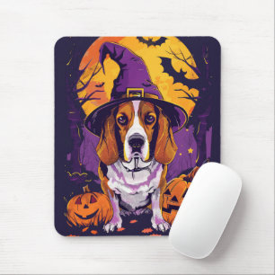 Mousepad Beagle Assustador da Bruxa do Halloween e Abóbora