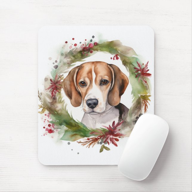 Mousepad Beagle Christmas Wreath Festivo Pup (Com mouse)
