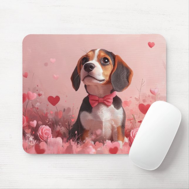 Mousepad Beagle com Rosas - Dia dos Namorados (Com mouse)