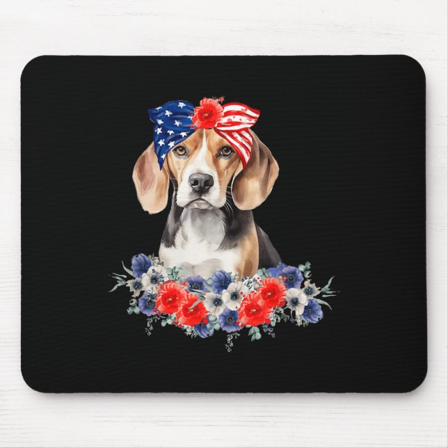 Mousepad Beagle Dog Bandana American Flag 4 De Julho (Frente)