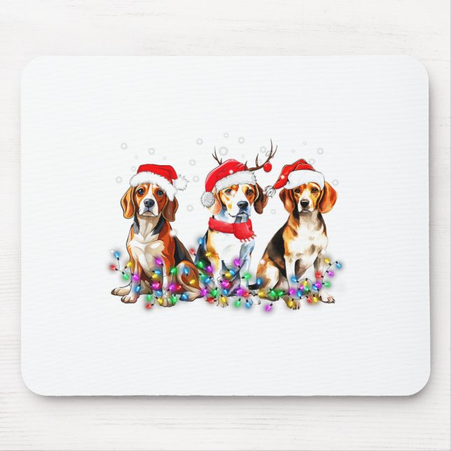 Mousepad Beagle Dog Christmas Lights Cute Pet Matching Fami (Frente)