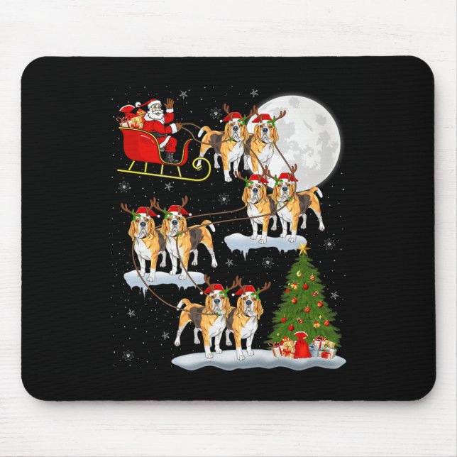 Mousepad Beagle Dog Santa Sleigh Flying Funny Magical Chris (Frente)