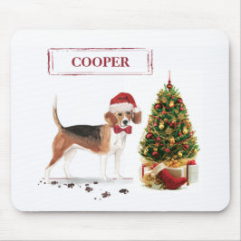 Mousepad Beagle Engraçado Cachorro de Natal com Árvore