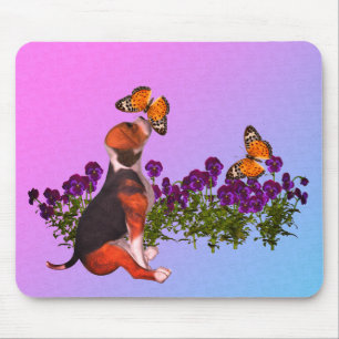 Mousepad Beagle Puppy Butterflies Pansias
