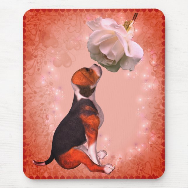 Mousepad Beagle Puppy White Rose Dog (Frente)