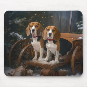Mousepad Beagle Snowy Sleigh Decência de Natal