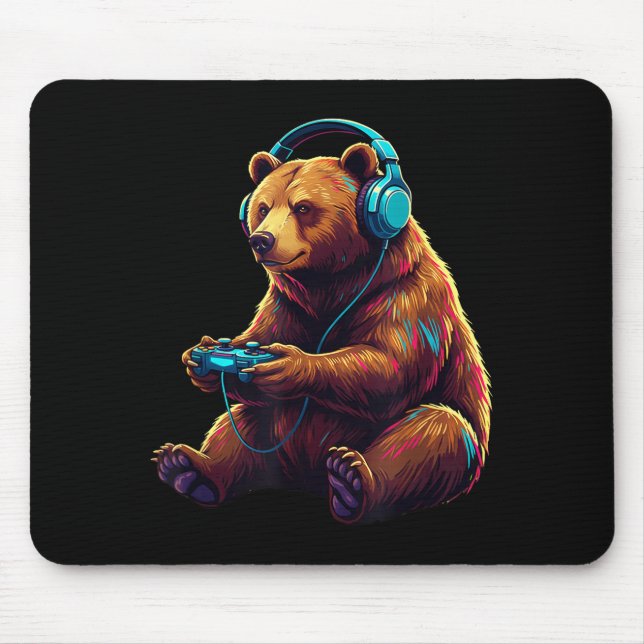 Mousepad Bear Gaming Animal Video Games Funny Bear  (Frente)
