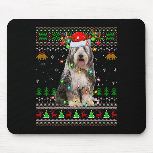 Mousepad Bearded Collie Dog Ugly Christmas Sweater Holiday  (Frente)