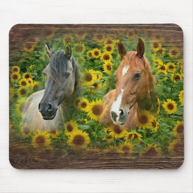 Mousepad Beautiful Horses in Field of Sunflowers (Frente)