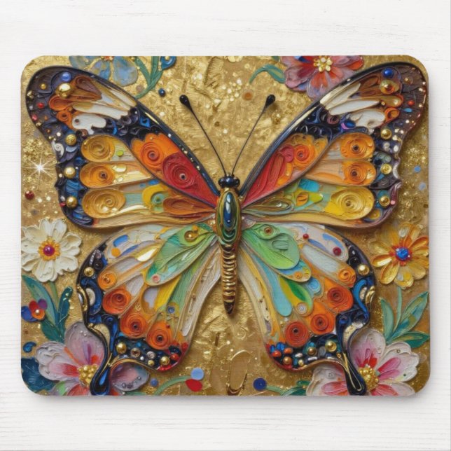 Mousepad Beautiful Impasto Butterfly and Flowers   (Frente)