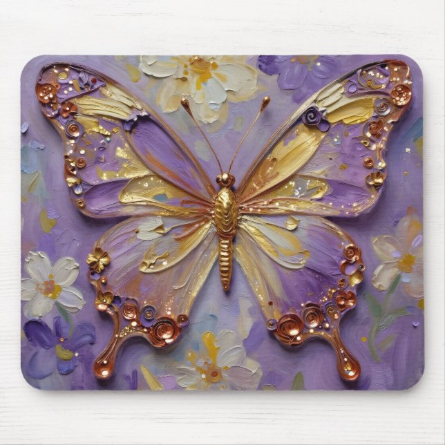 Mousepad Beautiful Purple Butterfly and Flowers (Frente)