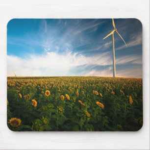 Mousepad beautiful sun flowers field with cloudy blue sky a