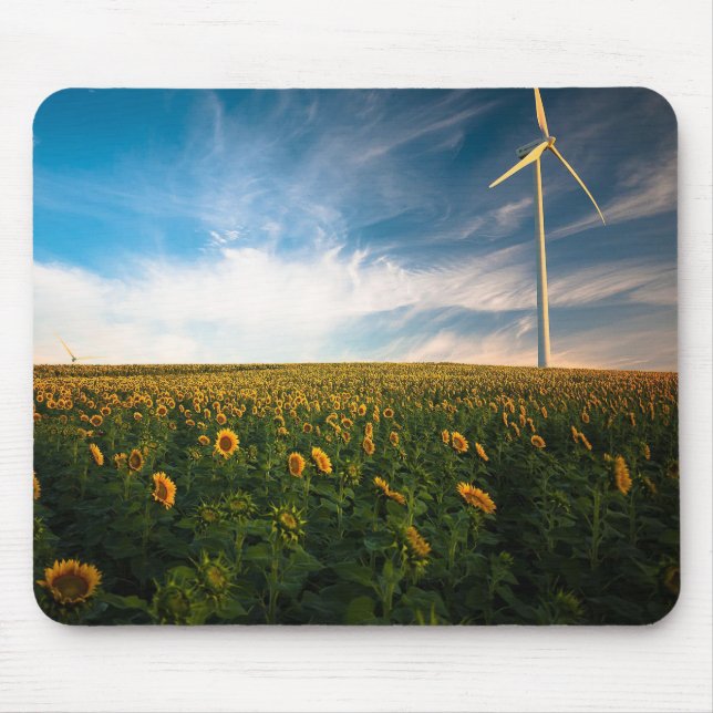 Mousepad beautiful sun flowers field with cloudy blue sky a (Frente)