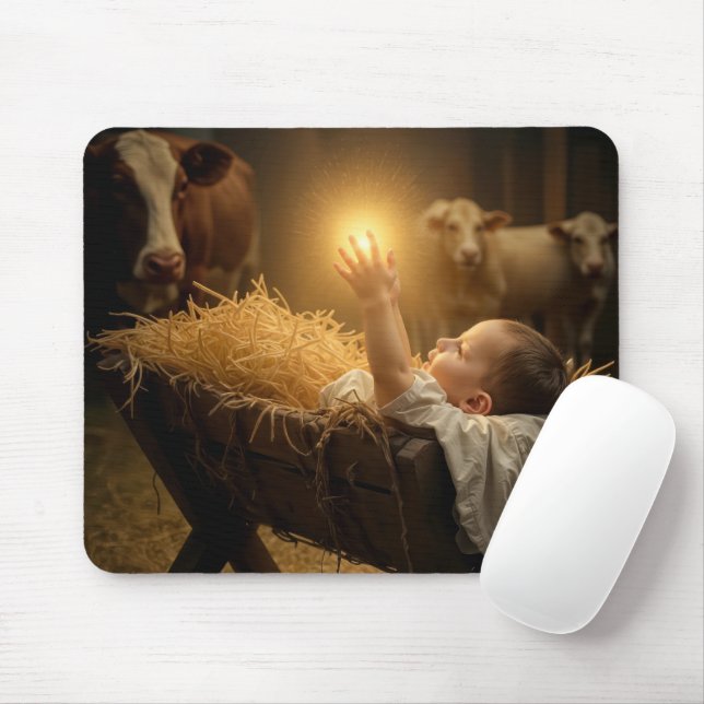 Mousepad Bebê de Natal em uma manjedoura de celeiro (Com mouse)