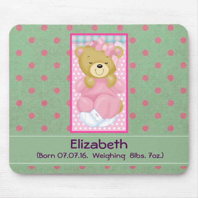 Mousepad Bebê de Urso Rosa-Rosa Personalizado (Frente)