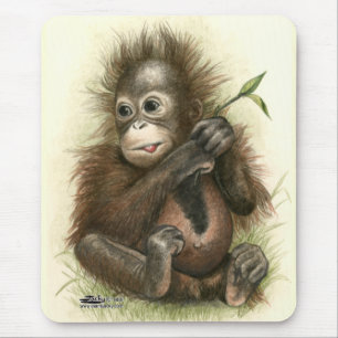 Mousepad Bebê do orangotango com folhas