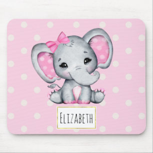 Mousepad Bebê-Elefante Rosa-Gelado com Orelhas de Bolinhas
