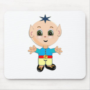 Mousepad Bebê elfo feliz e fofo vestido de azul e amarelo