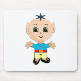 Mousepad Bebê elfo fofo e feliz em roupas azuis e amarelas