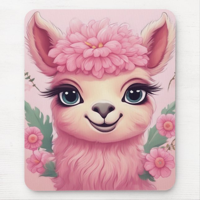 Mousepad Bebê Lama Sorriso Rosa (Frente)