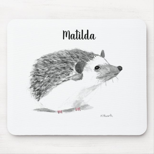 Mousepad Bebê ouriço animal bonitinho nome aquarela (Frente)