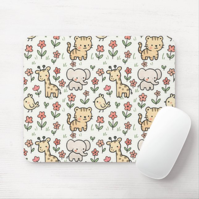 Mousepad Bebê Safari Selvagem Com Flores De Dodle (Com mouse)