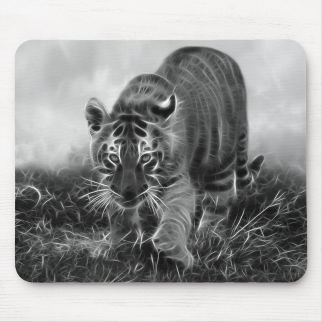 Mousepad Bebê Tigre perseguindo em preto e branco (Frente)