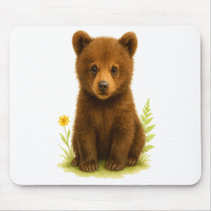 Mousepad Bebê Urso Cubo nas Flores Selvagens