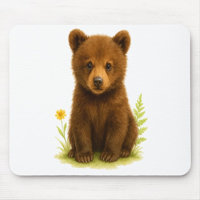 Mousepad Bebê Urso Cubo nas Flores Selvagens (Frente)