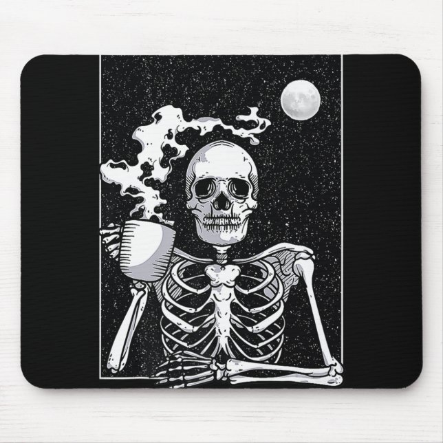 Mousepad Bebendo de esqueleto bonito, café, fantasia de Hal (Frente)
