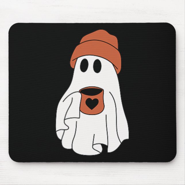 Mousepad Bebendo Fantasma Dia de as Bruxas engraçado De Caf (Frente)