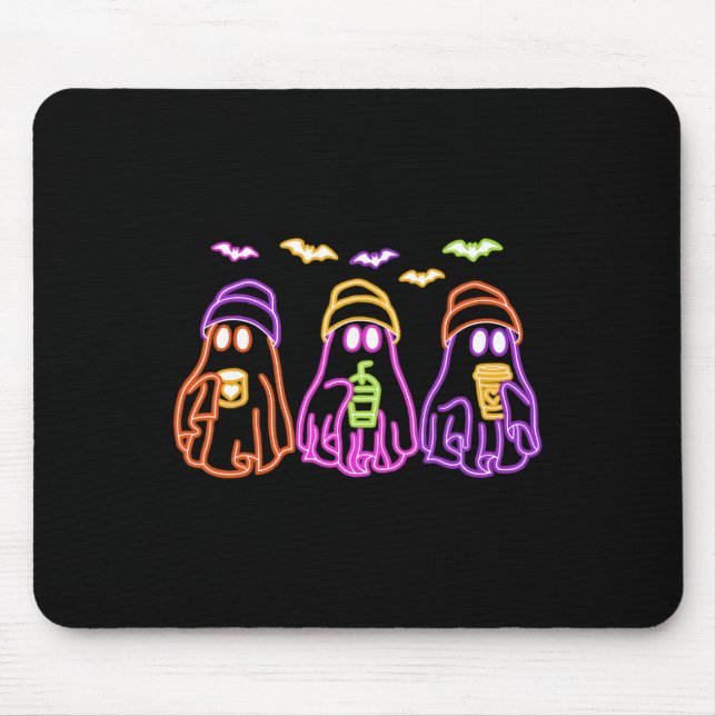 Mousepad Bebendo Fantasma Dia de as Bruxas engraçado De Caf (Frente)