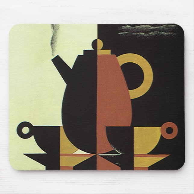 Mousepad Bebidas de Drinks Vintage Cafeteira com Xícaras (Frente)