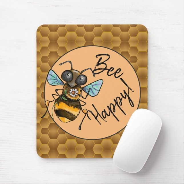 Mousepad Bee Happy! Abelha Mel Bonita (Com mouse)