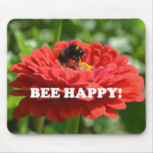 Mousepad Bee Happy Red Flower