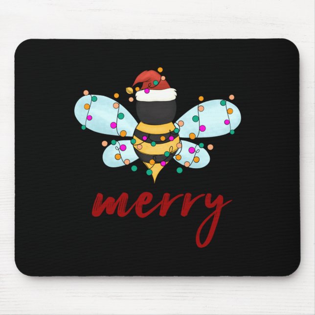 Mousepad Bee Merry Christmas Bee In Santa Hat Cute Merry Xm (Frente)