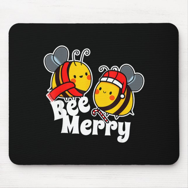 Mousepad Bee Merry _ Cute Honey Bees Santa Claus _ Christma (Frente)