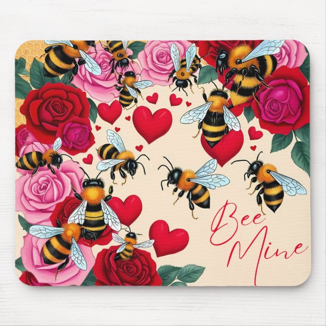 Mousepad Bee Mine Romântica Design (Frente)