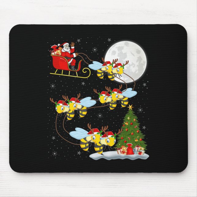 Mousepad Bees Santa Sleigh Flying Funny Magical Christmas P (Frente)