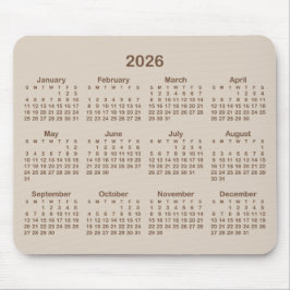 Mousepad Beige and Brown 2026 Calendar