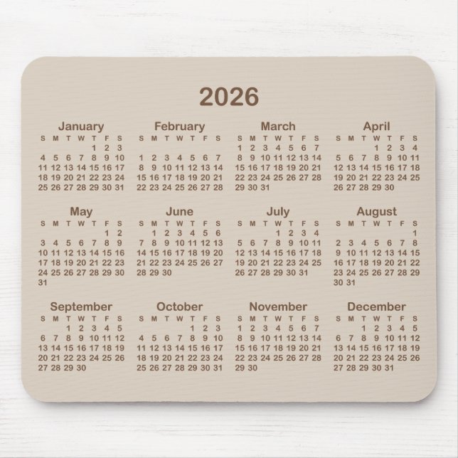 Mousepad Beige and Brown 2026 Calendar (Frente)
