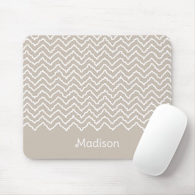 Mousepad Beige And White Squiggly Chevron Zigzag Pattern (Com mouse)
