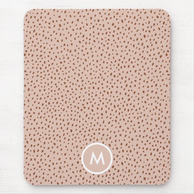 Mousepad Beige & Boho Terracotta Brown Dots Monograma (Frente)