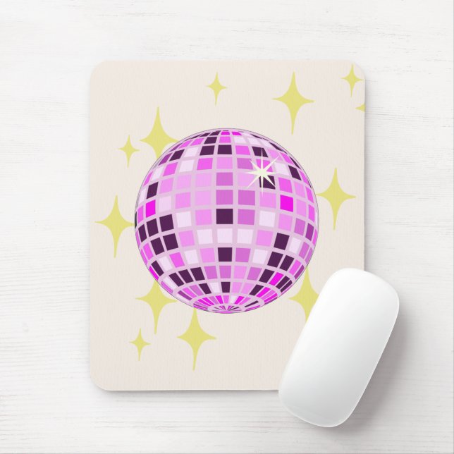 Mousepad Beige da Esfera de Disco Roxo Rosa Moderno (Com mouse)