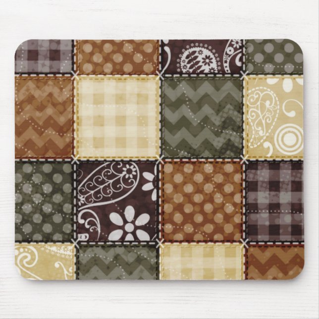 Mousepad Beige, Dark Brown, and Olive Green Quilt look (Frente)