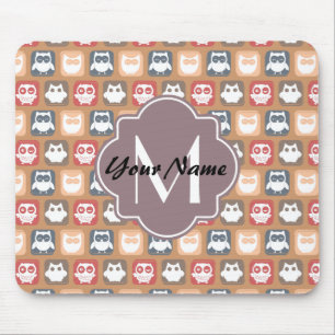 Mousepad Beige Owls Monograma Personalizado e Nome